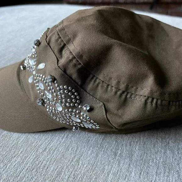 Army Green Hat with Gems - Picture 2 of 4
